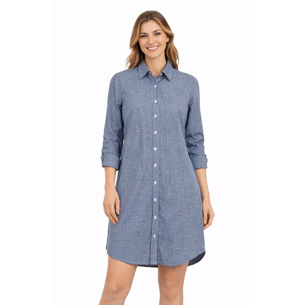 Emily Phillips Nashville Blue Gingham Plaid Button Front Shirt Dress Womens 2